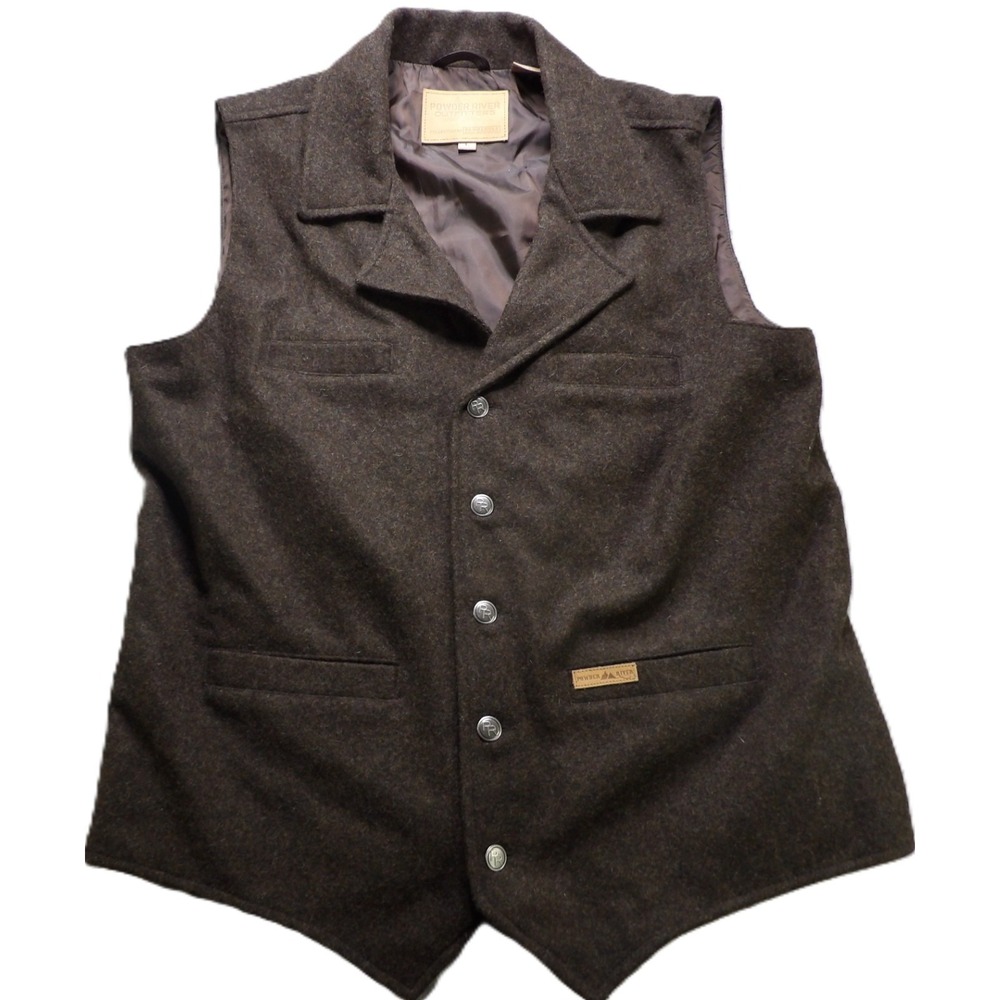 Powder River Montana Rancher Lapel Wool Blend Western Vest Men L/G Heather Brown